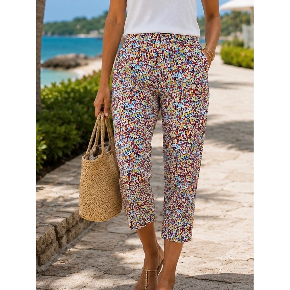 ATTYRE New York Caroline Petite Crop Pants 12P Multicolor Confetti Print NEW